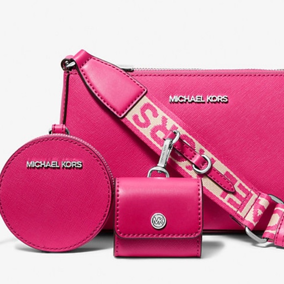 LOW START 🚨 NWT MK Saffiano Leather Crossbody With AirPods Pro Case & Coin - Picture 2 of 6